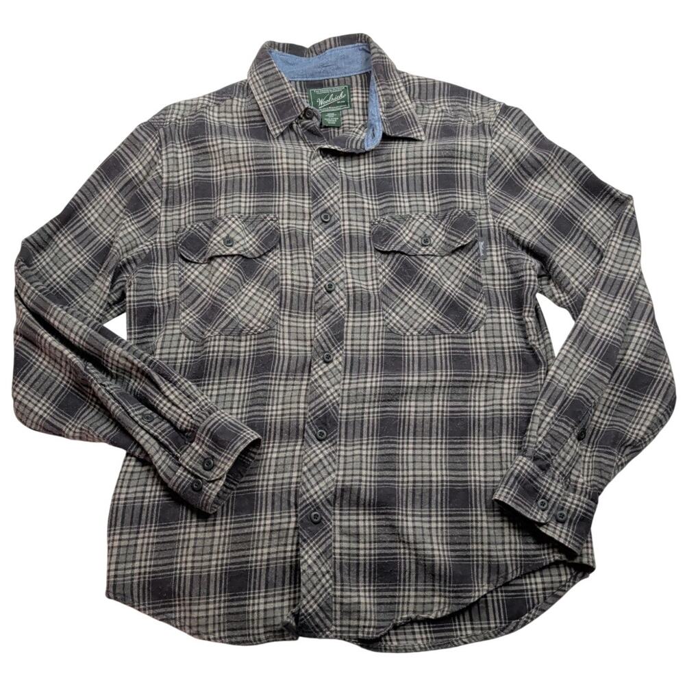 Woolrich Men's Flannel Gray Plaid Button Up Shirt Size M Dual Chest Pockets